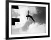 Excellent of Man Silhouetted Against Sky Doing Back Dive Off High Board-Rex Hardy Jr.-Framed Photographic Print