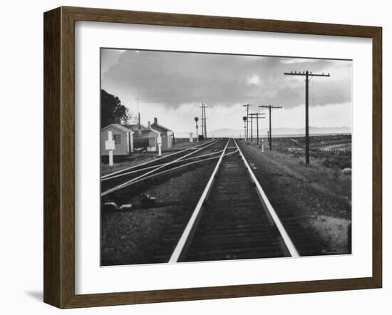 Excellent of Southern Pacific Railroad Tracks Stretching Off Into the Distance-Frank Scherschel-Framed Photographic Print