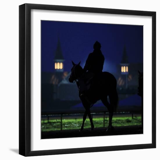 Excercise Rider Makes His Way to the Track for an Early Morning Workout at Churchill Downs-null-Framed Premium Photographic Print