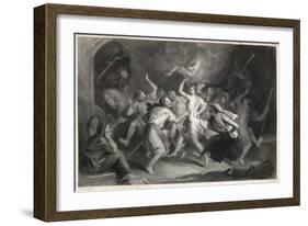 Excited Scottish Witches Dance to the Sound of Diabolical Bagpipes Before Flying off to the Sabbat-J.m. Wright-Framed Art Print