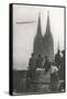 Excited Spectators Watching a Zeppelin Z111 Fly Over Cologne Cathedral Germany-null-Framed Stretched Canvas