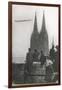 Excited Spectators Watching a Zeppelin Z111 Fly Over Cologne Cathedral Germany-null-Framed Photographic Print