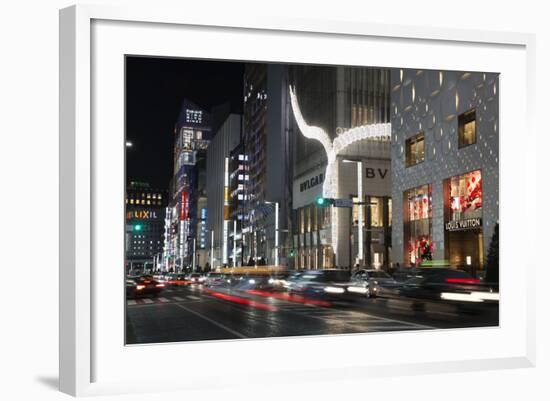 Exclusive Designer Shops at Night, Ginza Area, Chuo, Tokyo, Japan, Asia-Stuart Black-Framed Photographic Print