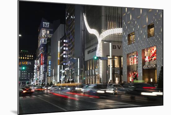 Exclusive Designer Shops at Night, Ginza Area, Chuo, Tokyo, Japan, Asia-Stuart Black-Mounted Photographic Print