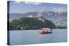 Excursion Boat, Bled Castle, Lake Bled, Gorenjska, Julian Alps, Slovenia, Europe-Markus-Stretched Canvas