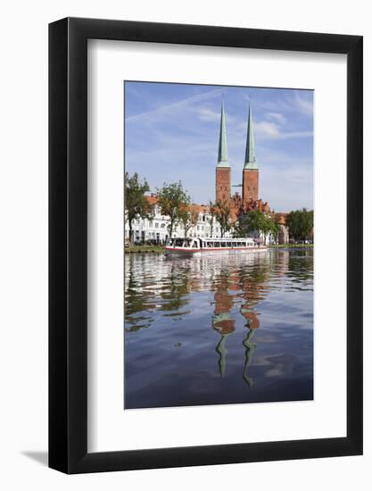 Excursion Boat on the River Trave and Cathedral-Markus Lange-Framed Photographic Print