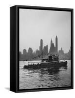Excursion Party Tugboat with City Skyline in the Background-Lisa Larsen-Framed Stretched Canvas