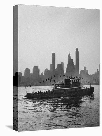 Excursion Party Tugboat with City Skyline in the Background-Lisa Larsen-Stretched Canvas