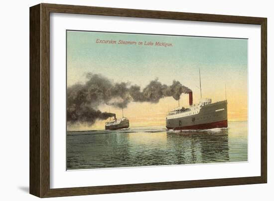 Excursion Steamers on Lake Michigan-null-Framed Art Print