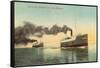 Excursion Steamers on Lake Michigan-null-Framed Stretched Canvas