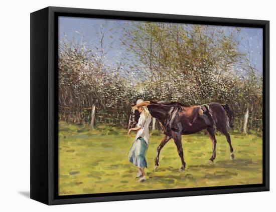 Exercising the Horse,-Edward Dawson-Framed Stretched Canvas