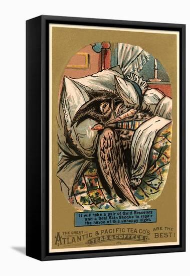 Exhausted Owl in Bed-null-Framed Stretched Canvas