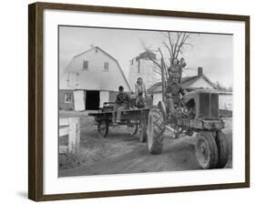 Exiled Premier of Hungary, Ferenc Nagy and His Family Working on Farm-null-Framed Photographic Print