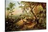 Exotic Birds and Insects Among Trees and Foliage in a Mountainous River Landscape-Philip Reinagle-Stretched Canvas