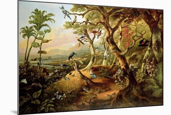 Exotic Birds and Insects Among Trees and Foliage in a Mountainous River Landscape-Philip Reinagle-Mounted Giclee Print