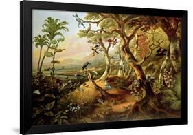 Exotic Birds and Insects Among Trees and Foliage in a Mountainous River Landscape-Philip Reinagle-Framed Giclee Print