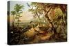 Exotic Birds and Insects Among Trees and Foliage in a Mountainous River Landscape-Philip Reinagle-Stretched Canvas