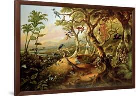 Exotic Birds and Insects Among Trees and Foliage in a Mountainous River Landscape-Philip Reinagle-Framed Giclee Print