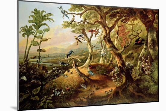 Exotic Birds and Insects Among Trees and Foliage in a Mountainous River Landscape-Philip Reinagle-Mounted Giclee Print