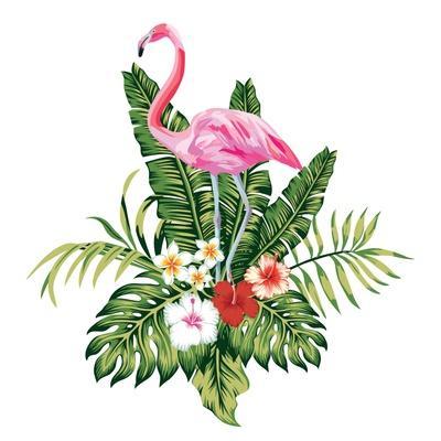 Flamingo Art Print Tropical Jungle Nursery Prints Tropical Leaves Art Print Flamingos Poster Pink Flamingo Art Botanical Illustration