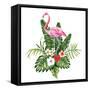 Exotic Birds Pink Flamingo Tropical Palm Leaves and Flowers Jungle Beach Seamless Vector Floral Pat-Berry2046-Framed Stretched Canvas