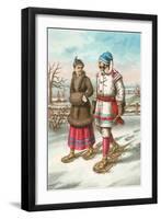 Exotic Couple on Snow Shoes-null-Framed Art Print