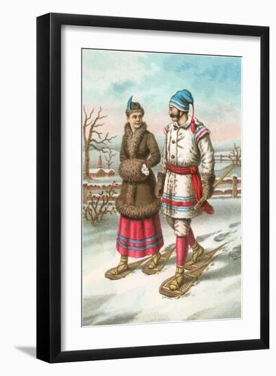 Exotic Couple on Snow Shoes-null-Framed Art Print