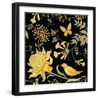 Exotic Flowers, Birds and Butterflies. Seamless Vector Floral Pattern in Style Vintage Luxury Fabri-mamita-Framed Art Print