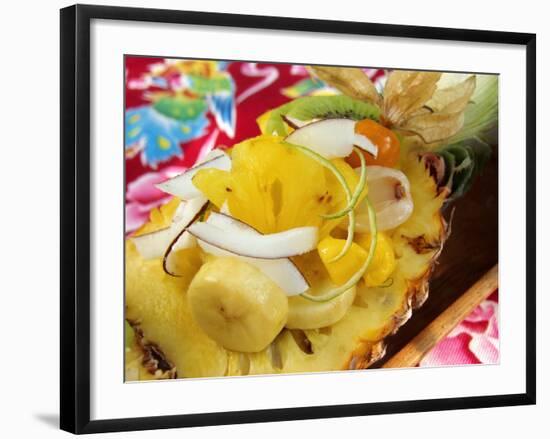 Exotic Fruit Salad with Coconut Shavings in Half a Pineapple-Foodcollection-Framed Photographic Print