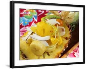 Exotic Fruit Salad with Coconut Shavings in Half a Pineapple-Foodcollection-Framed Photographic Print