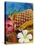 Exotic Fruits: Lychees, Red Pitahaya, Papaya, Pineapple-Vladimir Shulevsky-Stretched Canvas