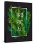 Exotic Palm Leaves with Slogan and White Thin Frame. Tropical Hawaii Background Perfect for T-Shirt-Nikelser-Framed Stretched Canvas