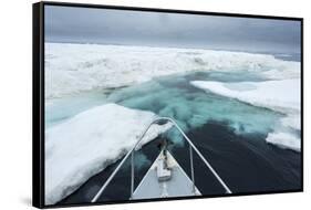 Expedition Boat and Sea Ice, Hudson Bay, Nunavut, Canada-Paul Souders-Framed Stretched Canvas