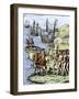 Expedition of Christopher Columbus Landing at Hispaniola, c.1492-null-Framed Giclee Print