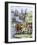 Expedition of Christopher Columbus Landing at Hispaniola, c.1492-null-Framed Giclee Print