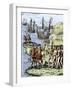 Expedition of Christopher Columbus Landing at Hispaniola, c.1492-null-Framed Giclee Print