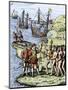 Expedition of Christopher Columbus Landing at Hispaniola, c.1492-null-Mounted Giclee Print