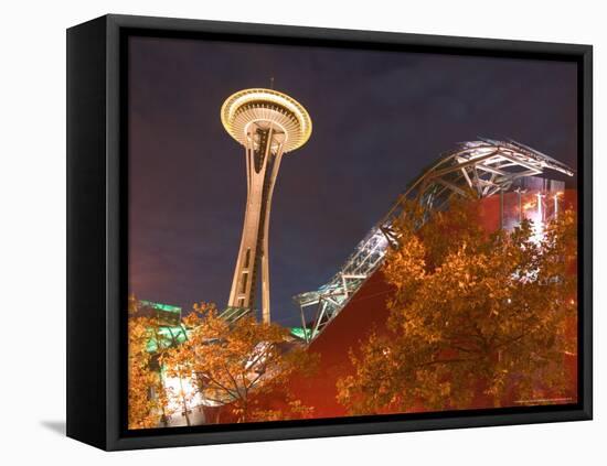 Experience Music Project (EMP) with Space Needle, Seattle, Washington, USA-Walter Bibikow-Framed Stretched Canvas