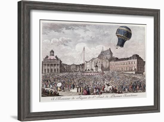 Experiment at Versailles of the Montgolfier Brothers, Montgolfiere Hot Air Balloon, 1783-null-Framed Giclee Print