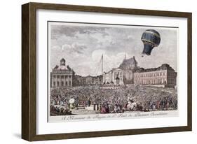 Experiment at Versailles of the Montgolfier Brothers, Montgolfiere Hot Air Balloon, 1783-null-Framed Giclee Print