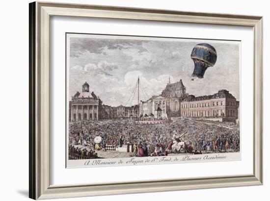 Experiment at Versailles of the Montgolfier Brothers, Montgolfiere Hot Air Balloon, 1783-null-Framed Giclee Print