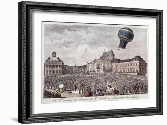 Experiment at Versailles of the Montgolfier Brothers, Montgolfiere Hot Air Balloon, 1783-null-Framed Giclee Print