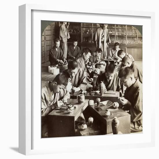 Expert Workmen Creating Designs in Cloisonne, Kyoto, Japan, 1904-Underwood & Underwood-Framed Photographic Print