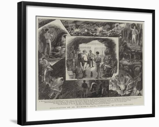 Exploration of St Michael's Cave, Gibraltar, by Naval Officers-null-Framed Giclee Print