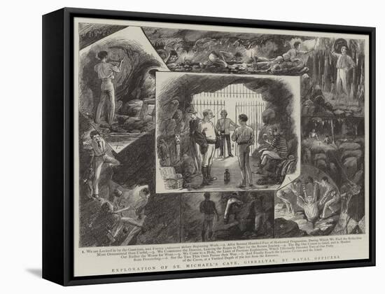 Exploration of St Michael's Cave, Gibraltar, by Naval Officers-null-Framed Stretched Canvas