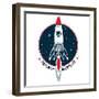 Explore the Universe - Rocket in Outer Space-Olga_Angelloz-Framed Art Print