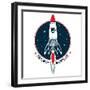 Explore the Universe - Rocket in Outer Space-Olga_Angelloz-Framed Art Print