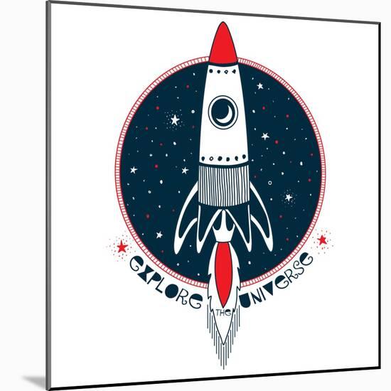 Explore the Universe - Rocket in Outer Space-Olga_Angelloz-Mounted Art Print