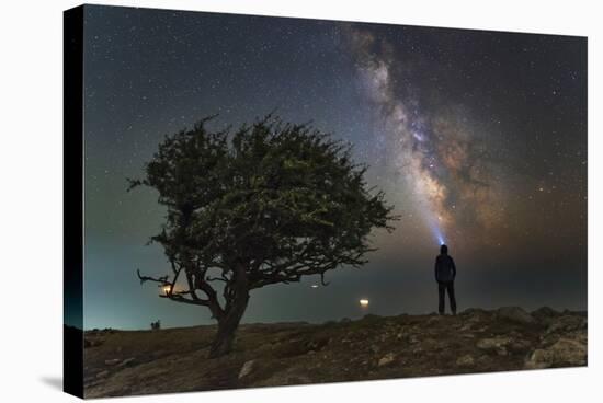 Explorer Looking at the Milky Way from the Coast of the Black Sea-Stocktrek Images-Stretched Canvas