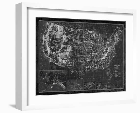 Explorer - Usa Map - Noir-The Vintage Collection-Framed Giclee Print